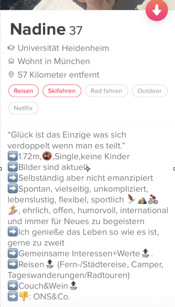 Tinder Profil von Nadine